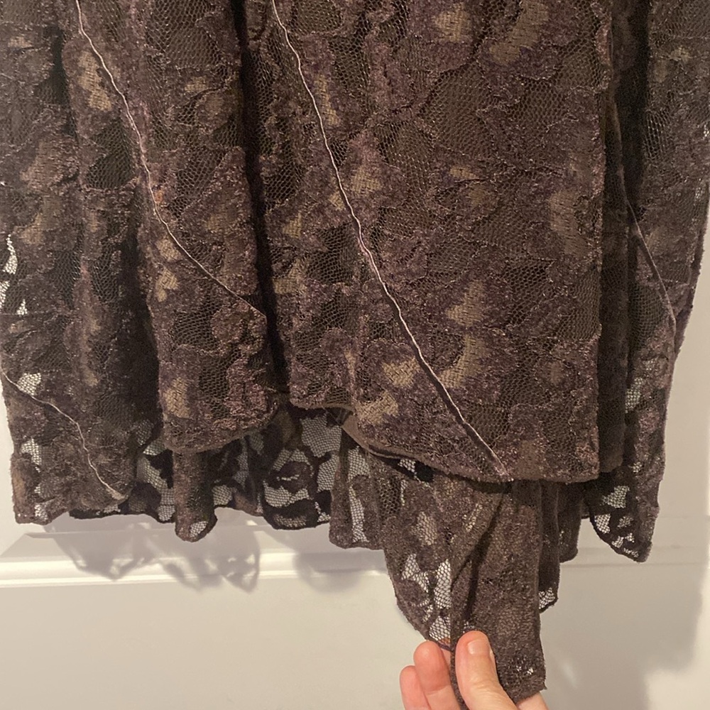 Brown Midi A-Line High Low Lace Skirt - Picture 4 of 5